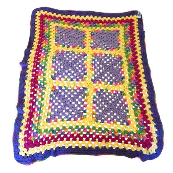 Afghan Handmade Rainbow Colors Baby Crib Shoulder Blanket - Picture 1 of 11